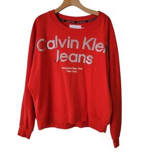 Vintage‎ 90s Calvin Klein Jeans Red Crewneck Sweatshirt Sequin Logo Size XL